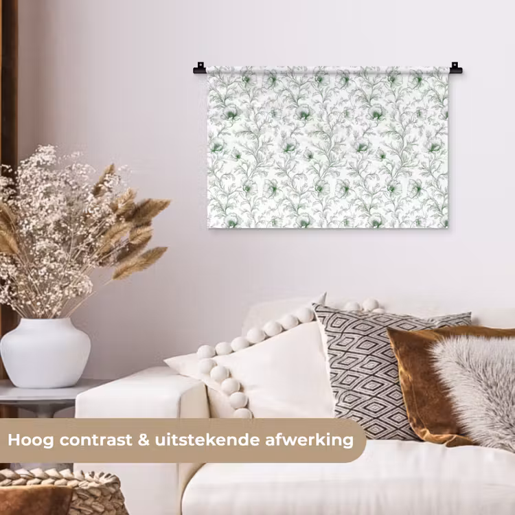 Bloemen - Getekend - Groen Wandkleed katoen klein 269 -sfeer1