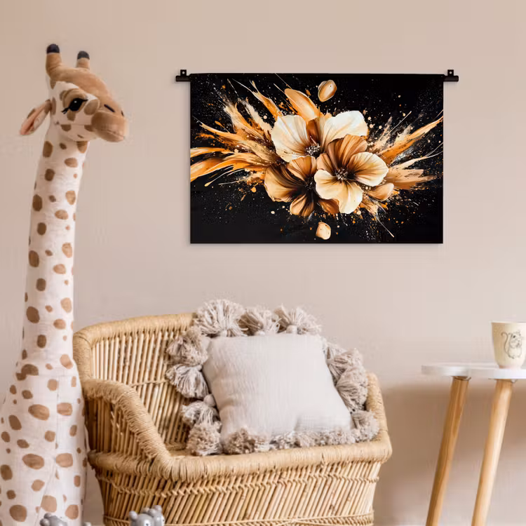 Bloemen - Goud - Graffiti - Zwart - Abstract Wandkleed katoen klein -wsfeer5_kind