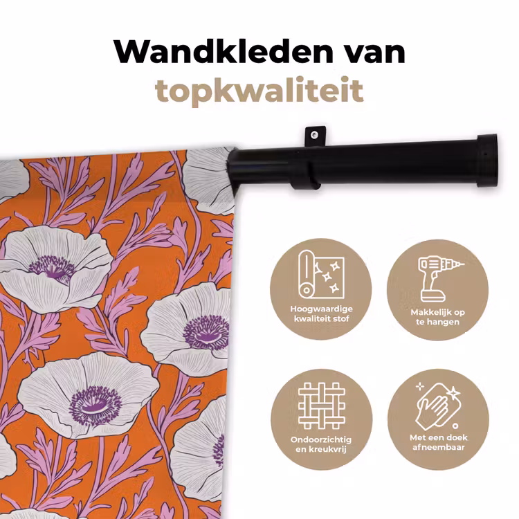 Bloemen - Grafisch - Oranje Wandkleed katoen klein 269 -sfeer2