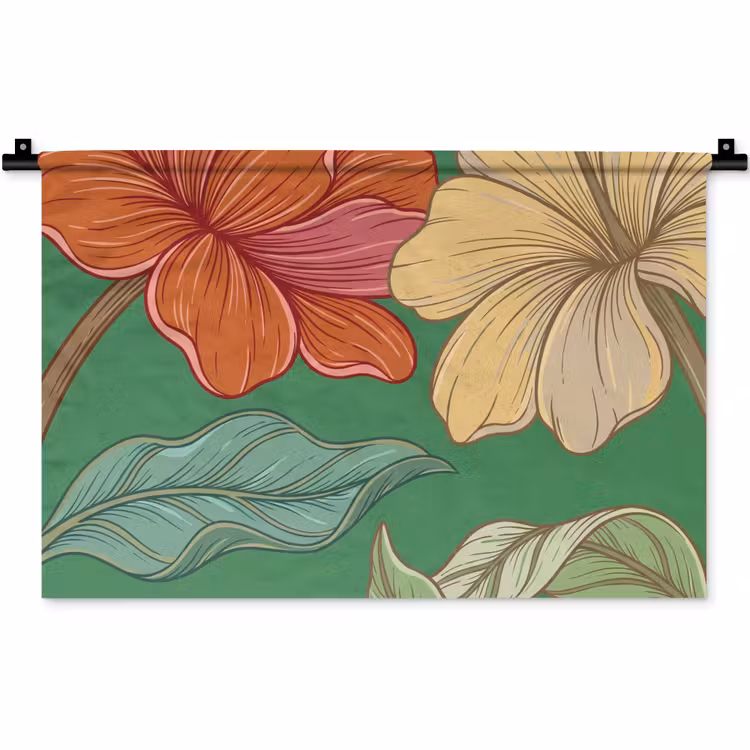 Wandkleed - Bloemen - Groen - Illustratie - Bloemen - Groen - Illustratie Wandkleed katoen klein