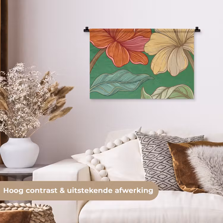 Wandkleed - Bloemen - Groen - Illustratie - Bloemen - Groen - Illustratie Wandkleed katoen klein