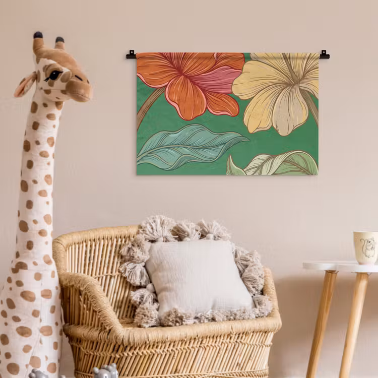 Wandkleed - Bloemen - Groen - Illustratie - Bloemen - Groen - Illustratie Wandkleed katoen klein
