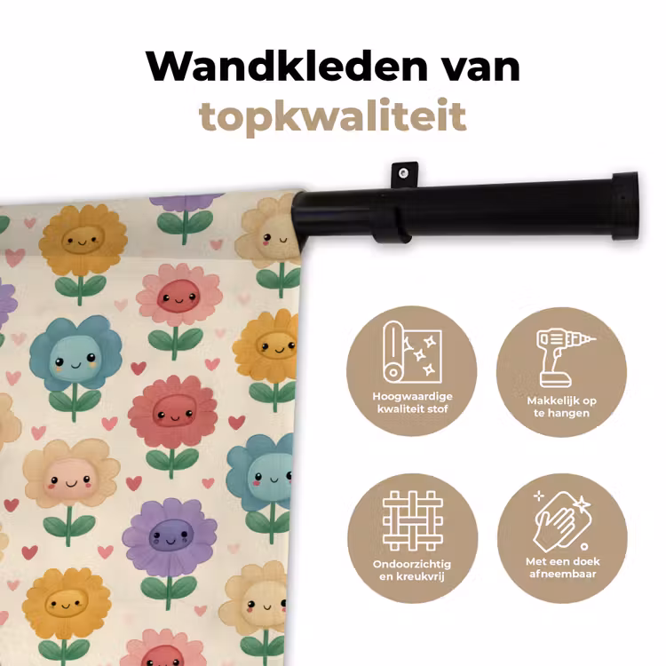 Bloemen - Hartjes - Kleurrijk Wandkleed katoen klein 269 -sfeer2