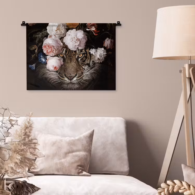 Bloemen - Jan Davidsz de Heem - Tijger - Schilderij - Stilleven - Oude meesters Wandkleed katoen klein -sfeer4