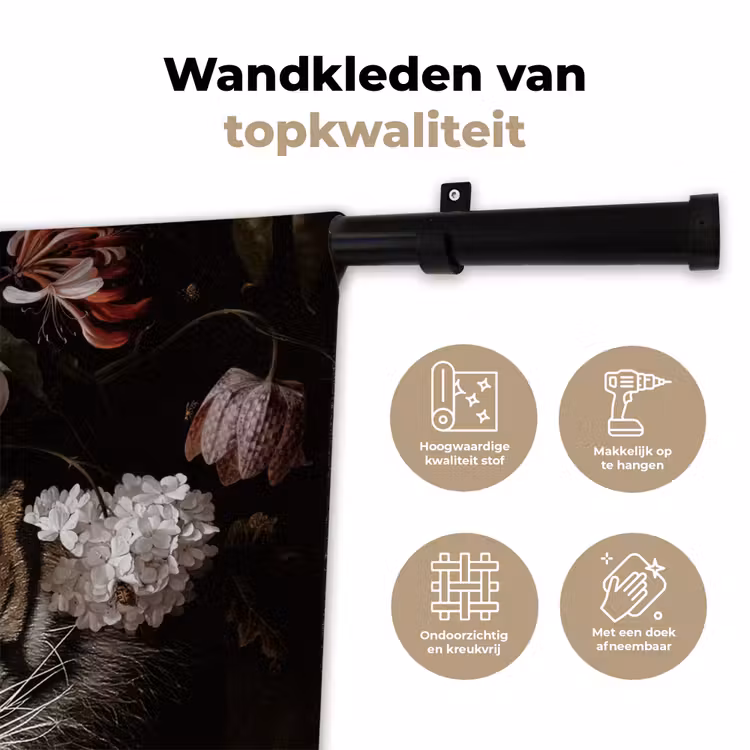 Bloemen - Jan Davidsz de Heem - Tijger - Schilderij - Stilleven - Oude meesters Wandkleed katoen klein -sfeer2