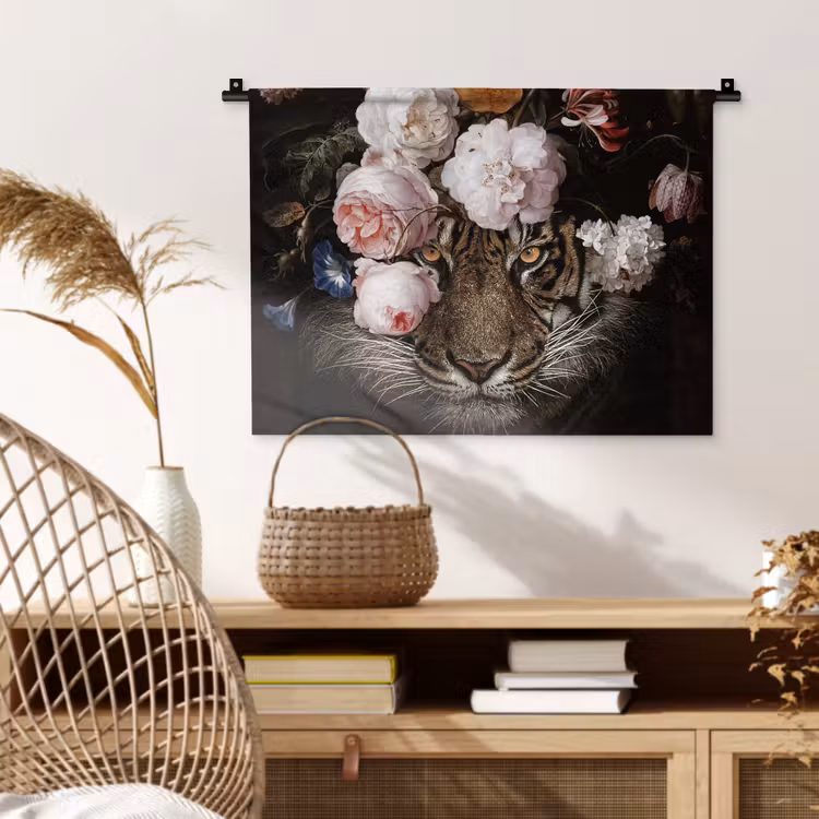 Bloemen - Jan Davidsz de Heem - Tijger - Schilderij - Stilleven - Oude meesters Wandkleed katoen klein -sfeer5