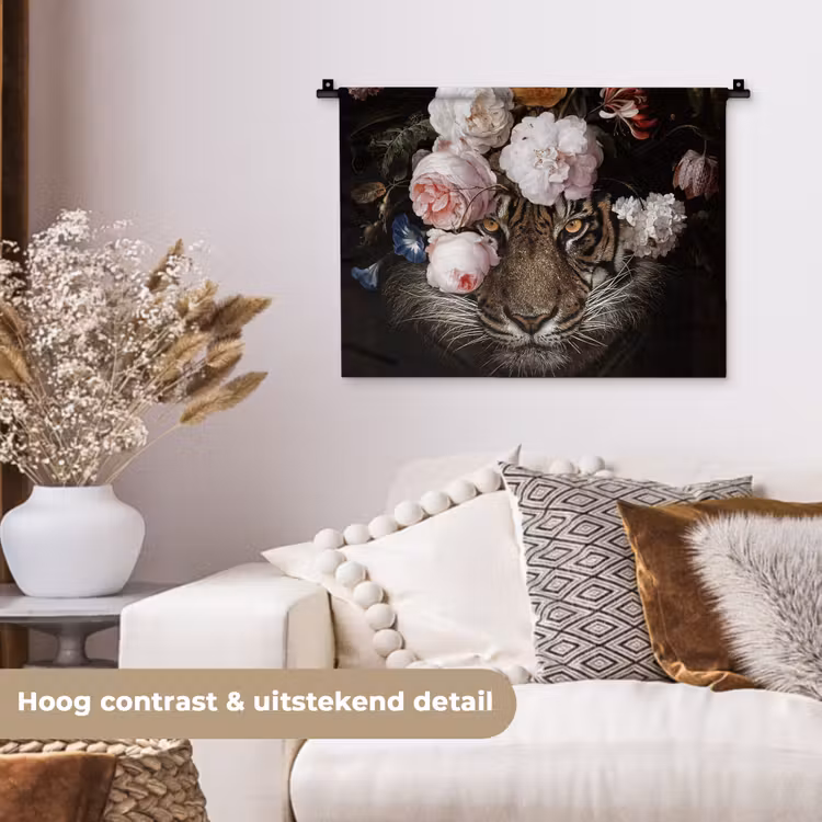 Bloemen - Jan Davidsz de Heem - Tijger - Schilderij - Stilleven - Oude meesters Wandkleed katoen klein -sfeer1