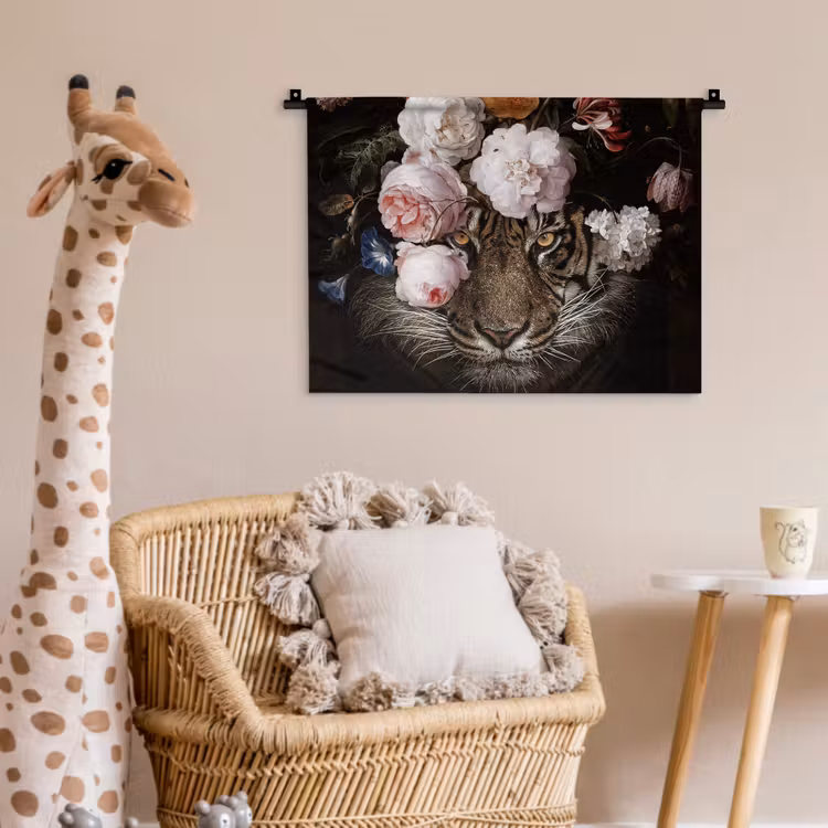 Bloemen - Jan Davidsz de Heem - Tijger - Schilderij - Stilleven - Oude meesters Wandkleed katoen klein -wsfeer5_kind