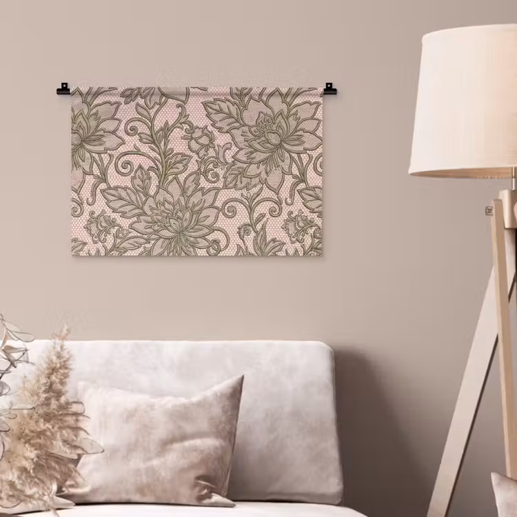 Bloemen - Kant - Patroon - Klassiek - Groen Wandkleed katoen klein -sfeer4