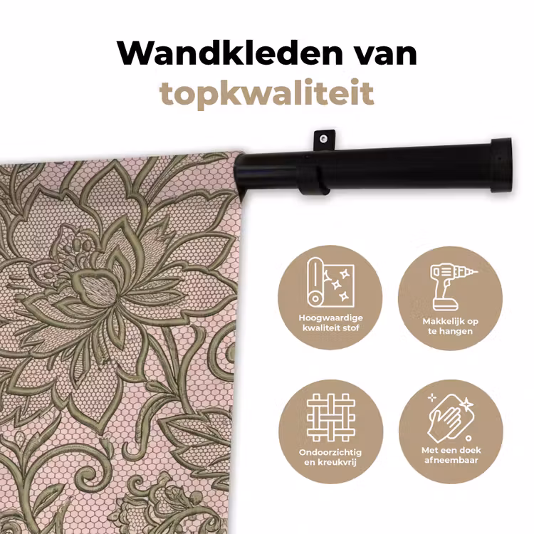 Bloemen - Kant - Patroon - Klassiek - Groen Wandkleed katoen klein -sfeer2