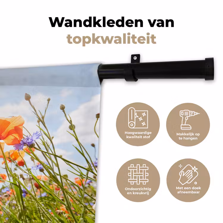 Bloemen - Klaproos - Lente - Natuur - Rood - Blauw Wandkleed katoen klein -sfeer2