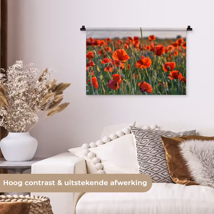 Bloemen - Klaprozen - Natuur - Rood Wandkleed katoen klein -sfeer1