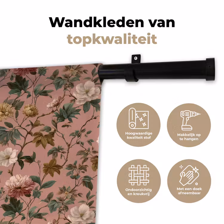 Bloemen - Klassiek - Roze Wandkleed katoen klein 269 -sfeer2