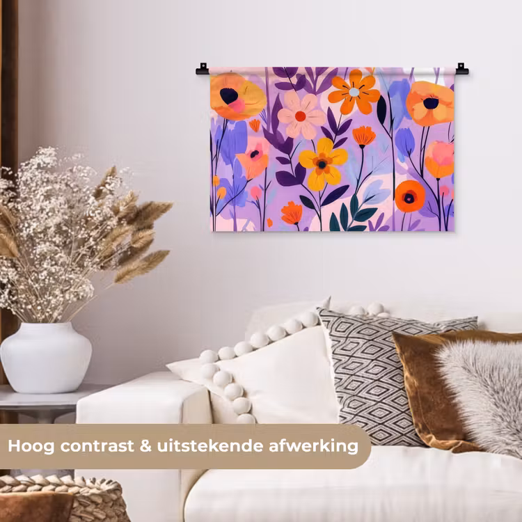 Bloemen - Kleurrijk - Bladeren Wandkleed katoen klein -sfeer1
