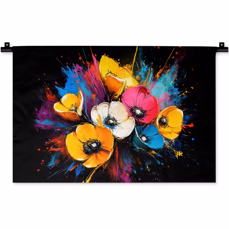 Bloemen - Kleurrijk - Graffiti - Modern - Boeket Wandkleed katoen klein -zz3d