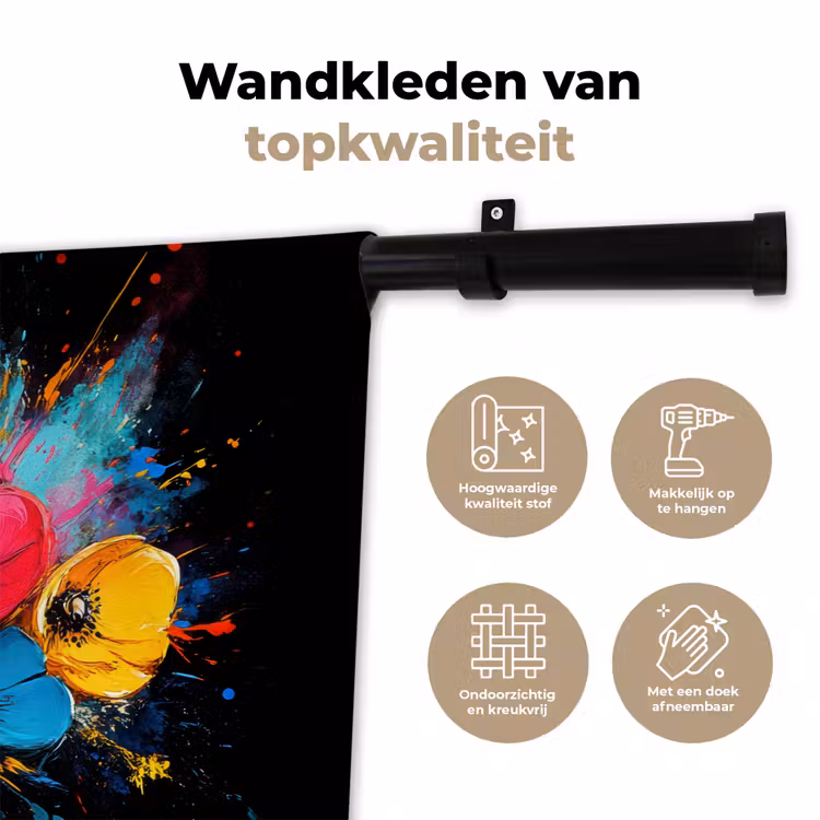 Bloemen - Kleurrijk - Graffiti - Modern - Boeket Wandkleed katoen klein -sfeer2