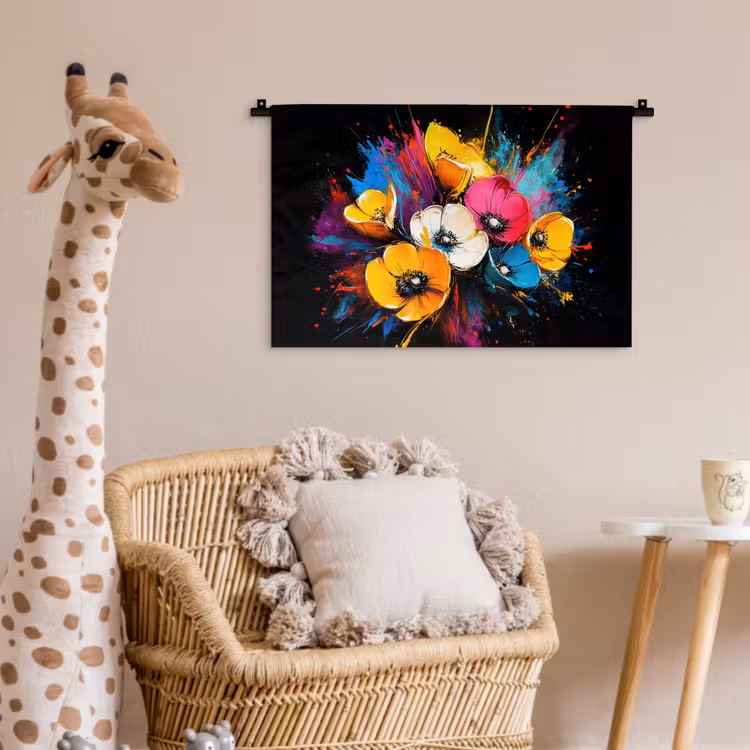 Bloemen - Kleurrijk - Graffiti - Modern - Boeket Wandkleed katoen klein -wsfeer5_kind
