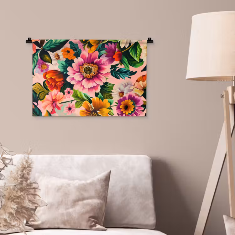 Bloemen - Kleurrijk - Roze Wandkleed katoen klein -sfeer4