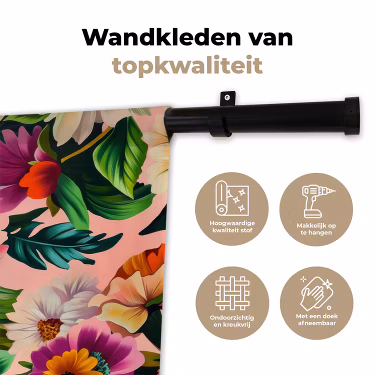 Bloemen - Kleurrijk - Roze Wandkleed katoen klein -sfeer2