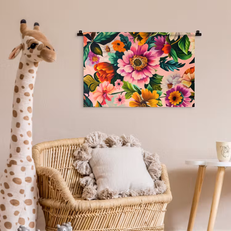 Bloemen - Kleurrijk - Roze Wandkleed katoen klein -wsfeer5_kind