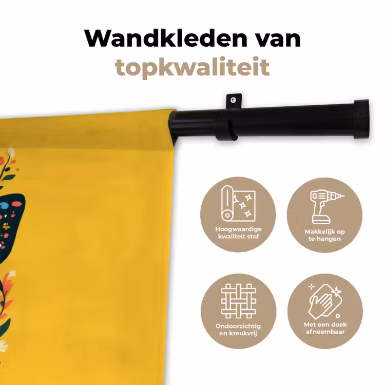 Bloemen - Kleurrijk - Vlinder - Sierlijk Wandkleed katoen klein -sfeer2