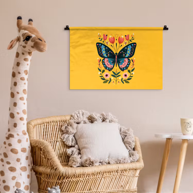 Bloemen - Kleurrijk - Vlinder - Sierlijk Wandkleed katoen klein -wsfeer5_kind