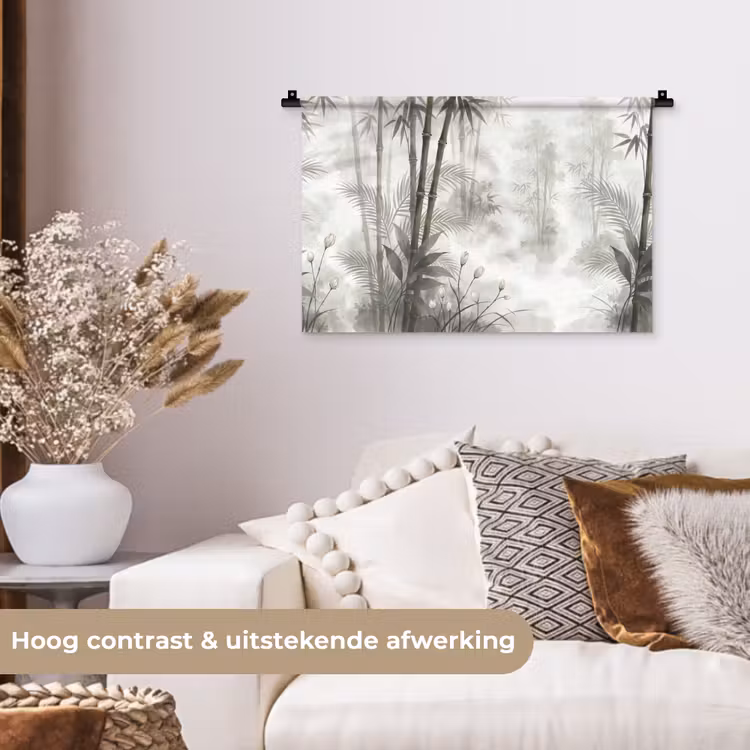 Bloemen - Knop - Tuin - Illustratie - Wit Wandkleed katoen klein -sfeer1