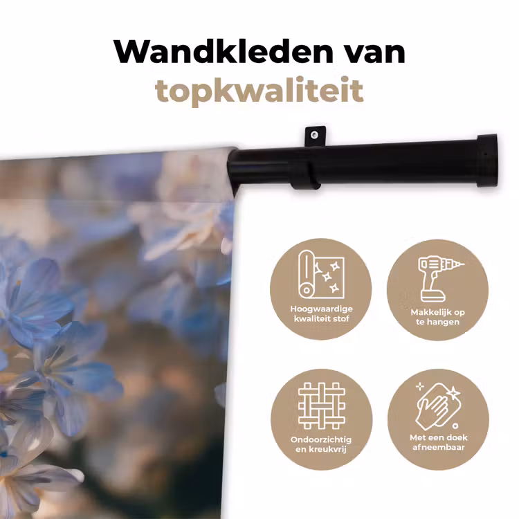 Bloemen - Lichtblauw - Wazig - Trosje Wandkleed katoen klein -sfeer2
