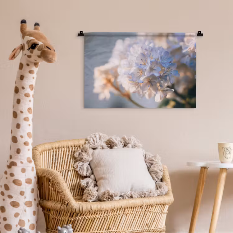 Bloemen - Lichtblauw - Wazig - Trosje Wandkleed katoen klein -wsfeer5_kind