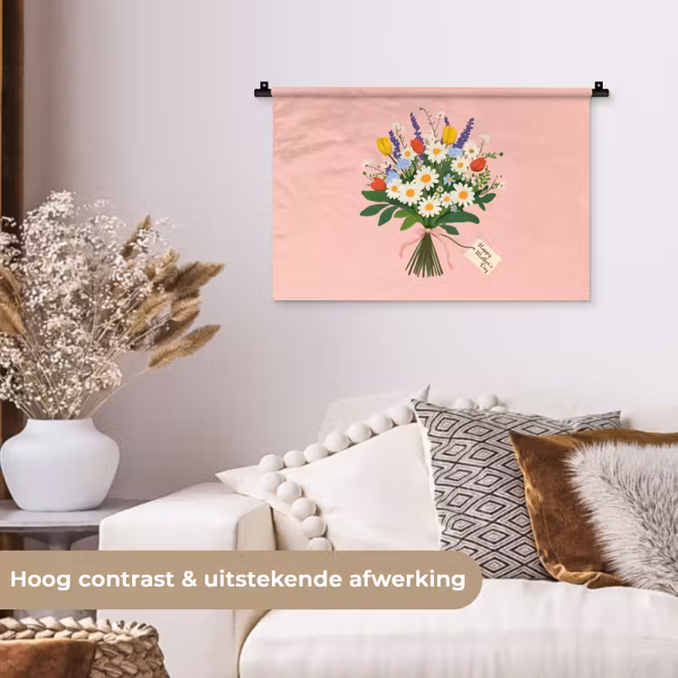 Bloemen - Lint - Kaartje Wandkleed katoen klein -sfeer1
