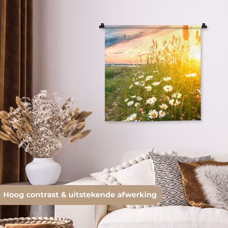 Bloemen - Madelief - Natuur - Zon - Horizon Wandkleed katoen klein -sfeer1