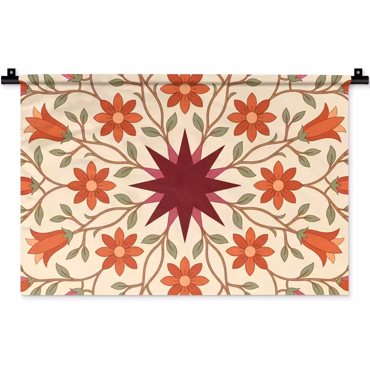 Bloemen - Mandala - Decoratief - Rood Wandkleed katoen klein -zz3d