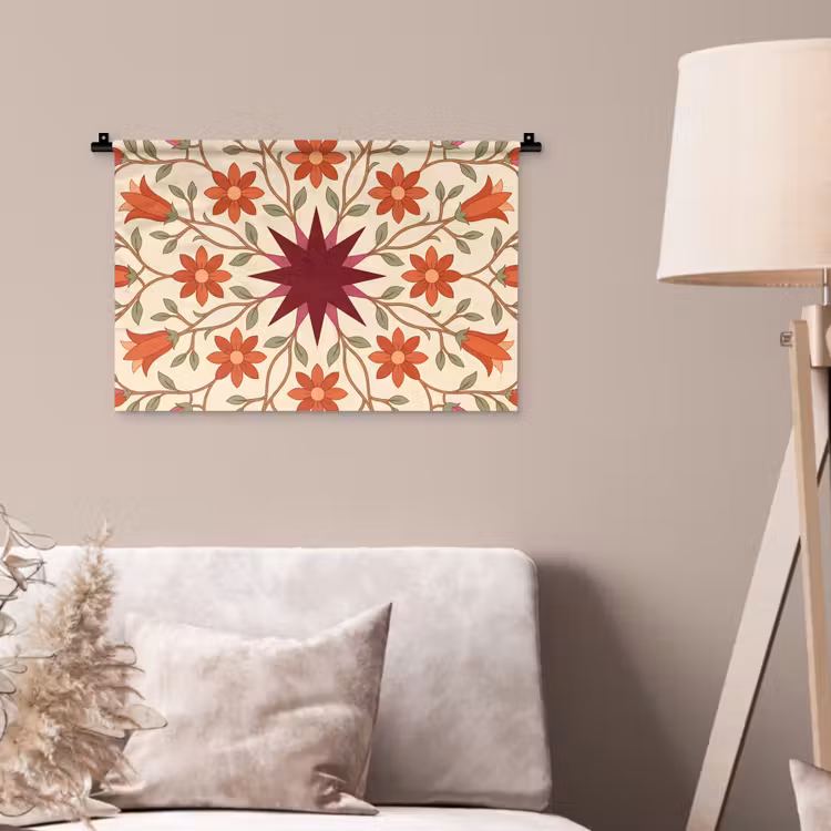 Bloemen - Mandala - Decoratief - Rood Wandkleed katoen klein -sfeer4