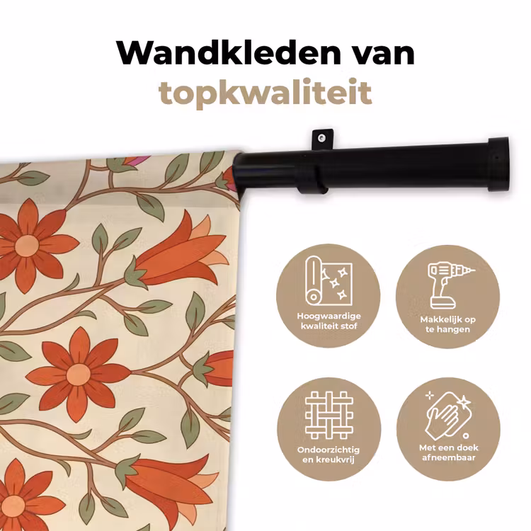 Bloemen - Mandala - Decoratief - Rood Wandkleed katoen klein -sfeer2
