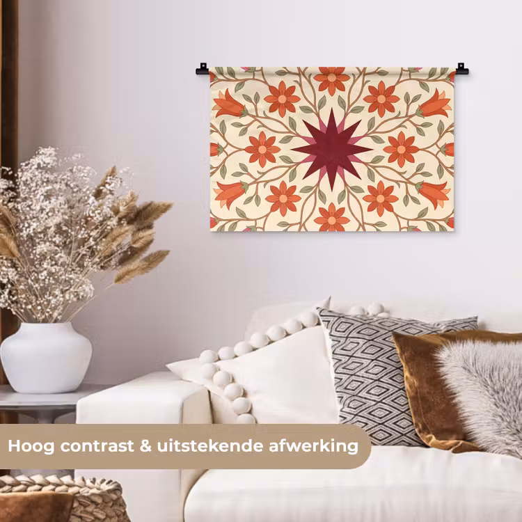 Bloemen - Mandala - Decoratief - Rood Wandkleed katoen klein -sfeer1