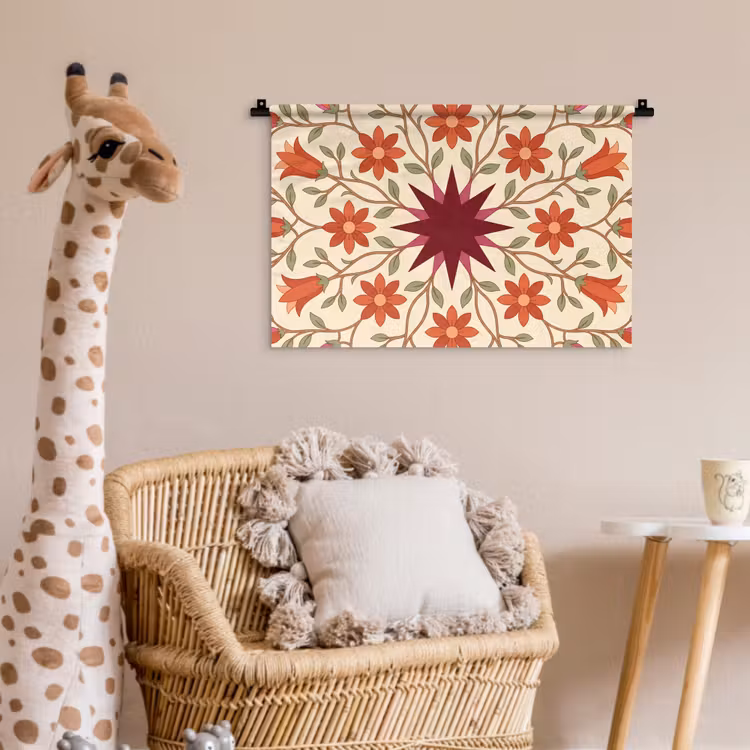 Bloemen - Mandala - Decoratief - Rood Wandkleed katoen klein -wsfeer5_kind
