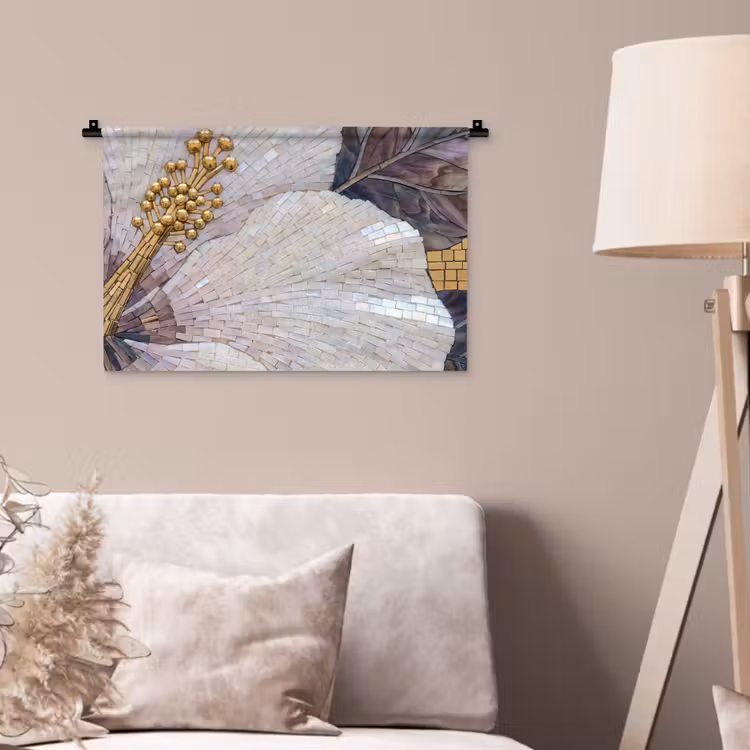 Bloemen - Mozaïek - Kunst - Modern - Goud Wandkleed katoen klein -sfeer4