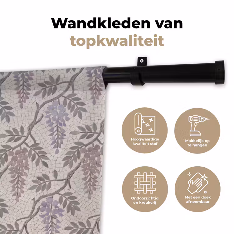 Bloemen - Mozaïek - Natuur - Patroon - Paars Wandkleed katoen klein -sfeer2