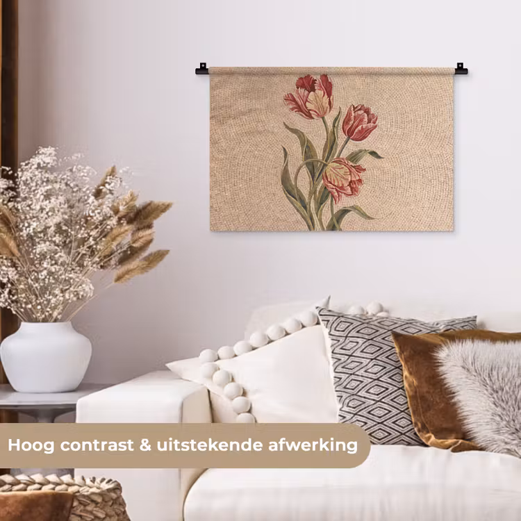 Bloemen - Mozaïek - Rood - Groen - Kunst Wandkleed katoen klein -sfeer1