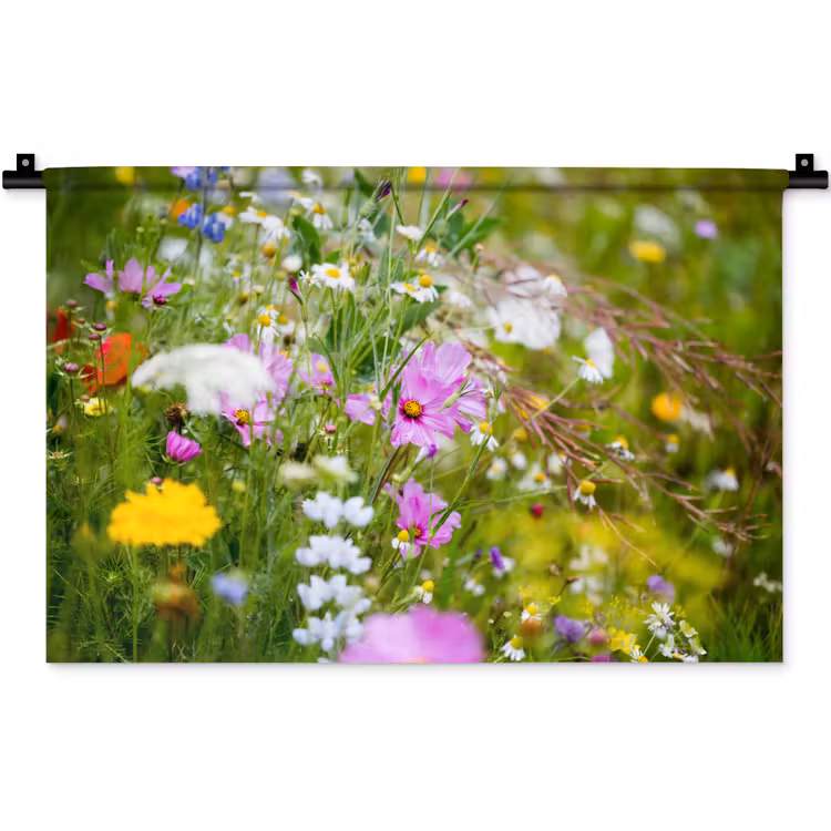 Bloemen - Natuur - Groen - Gras - Paars - Wit Wandkleed katoen klein -zz3d