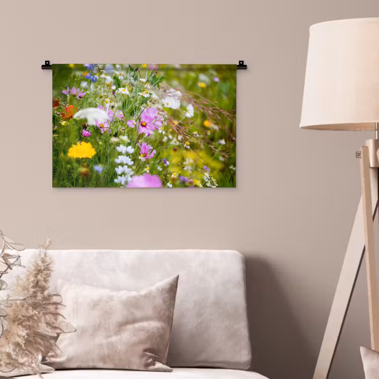 Bloemen - Natuur - Groen - Gras - Paars - Wit Wandkleed katoen klein -sfeer4