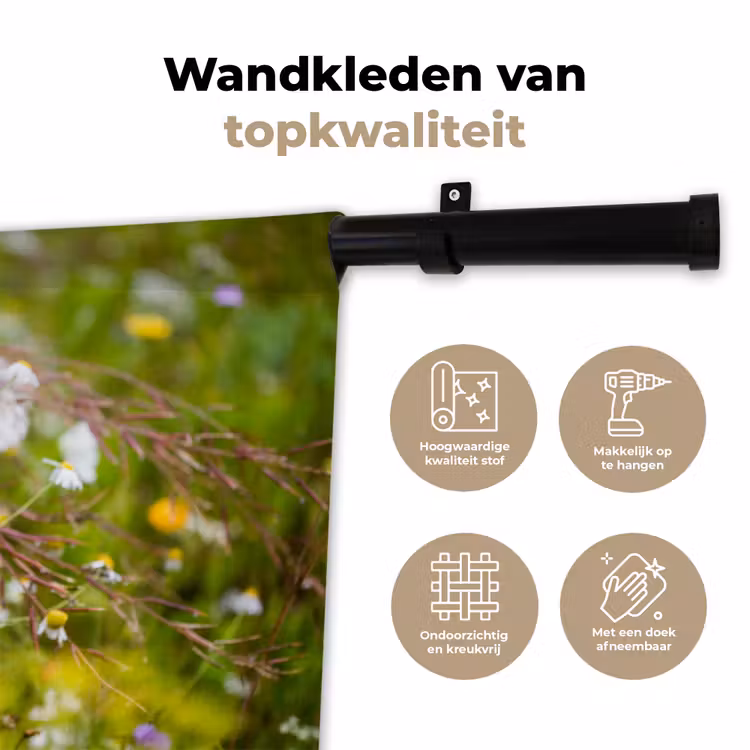 Bloemen - Natuur - Groen - Gras - Paars - Wit Wandkleed katoen klein -sfeer2
