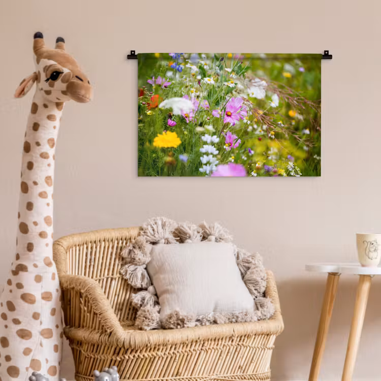 Bloemen - Natuur - Groen - Gras - Paars - Wit Wandkleed katoen klein -wsfeer5_kind