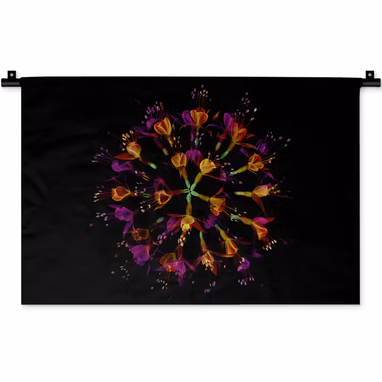 Bloemen - Oranje - Roze - Zwart Wandkleed katoen klein -zz3d