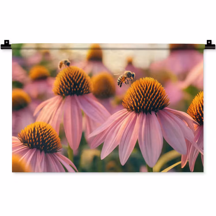 Bloemen - Paars - Bijen Wandkleed katoen klein -zz3d
