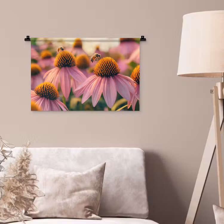 Bloemen - Paars - Bijen Wandkleed katoen klein -sfeer4