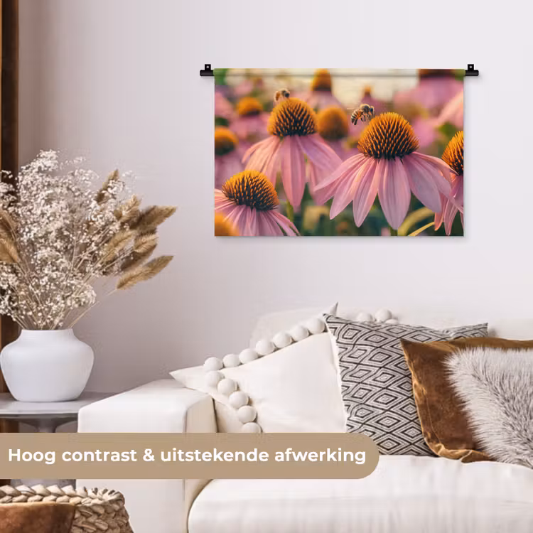 Bloemen - Paars - Bijen Wandkleed katoen klein -sfeer1
