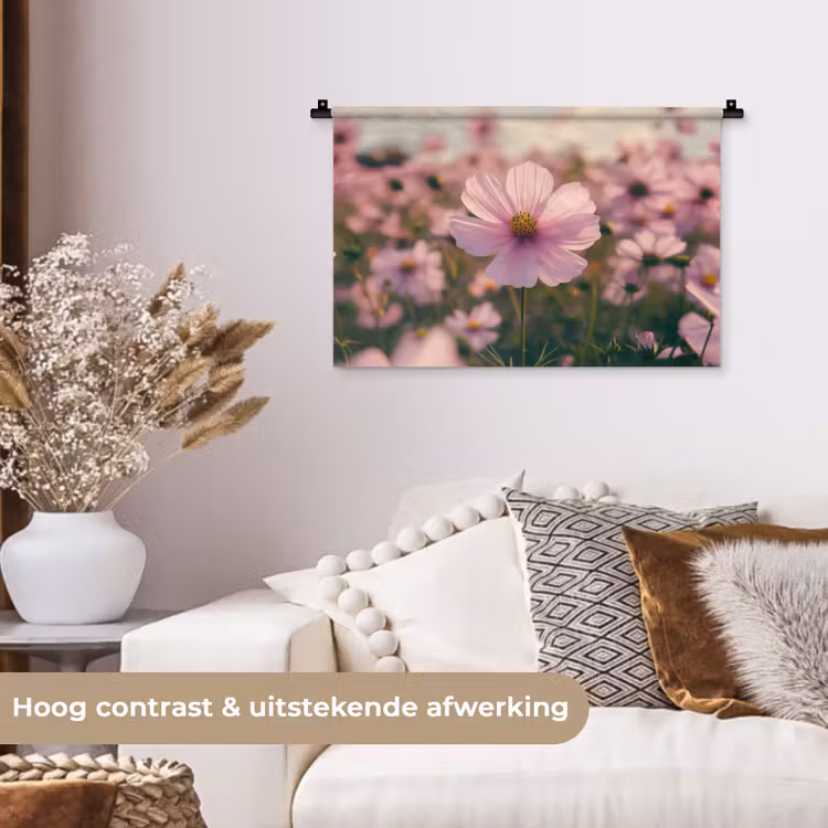 Bloemen - Paars - Wazig Wandkleed katoen klein -sfeer1
