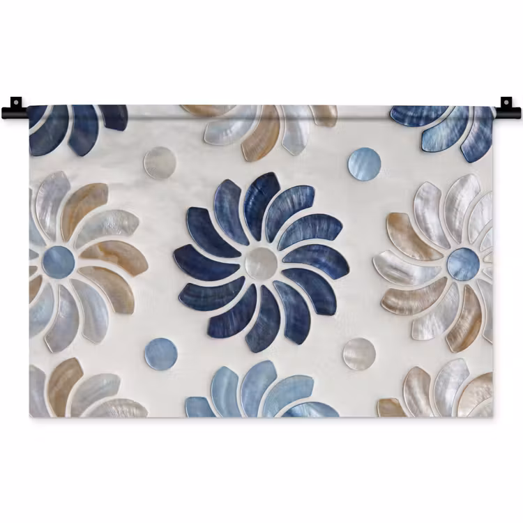 Bloemen - Parelmoer - Abstract - Patroon - Blauw Wandkleed katoen klein -zz3d