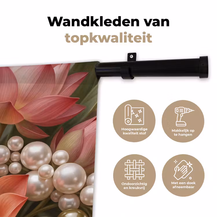 Bloemen - Parels - Elegant - Roze - Wit Wandkleed katoen klein -sfeer2